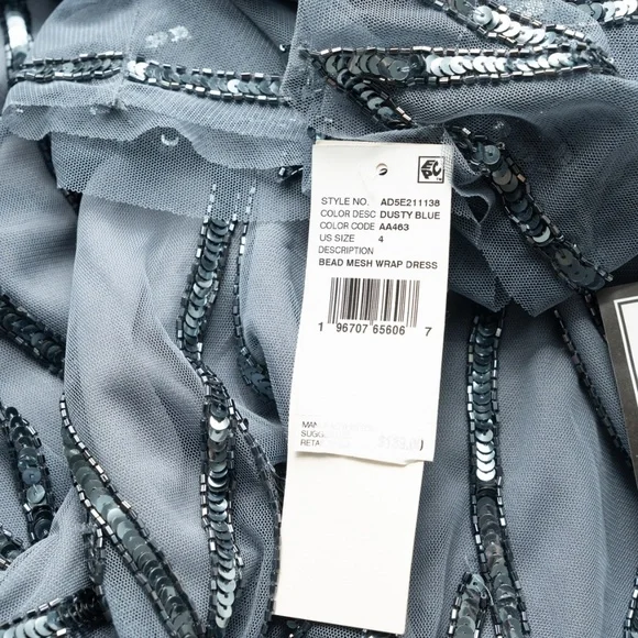 Adrianna Papell‎ - Beaded Mesh Flutter-Sleeve Dress - Picture 9 of 12